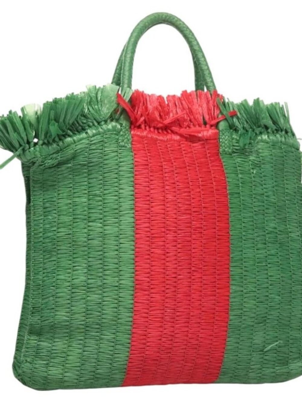 GUCCI Hand Bag Straw Green Red 524810 Auth - Picture 2 of 16